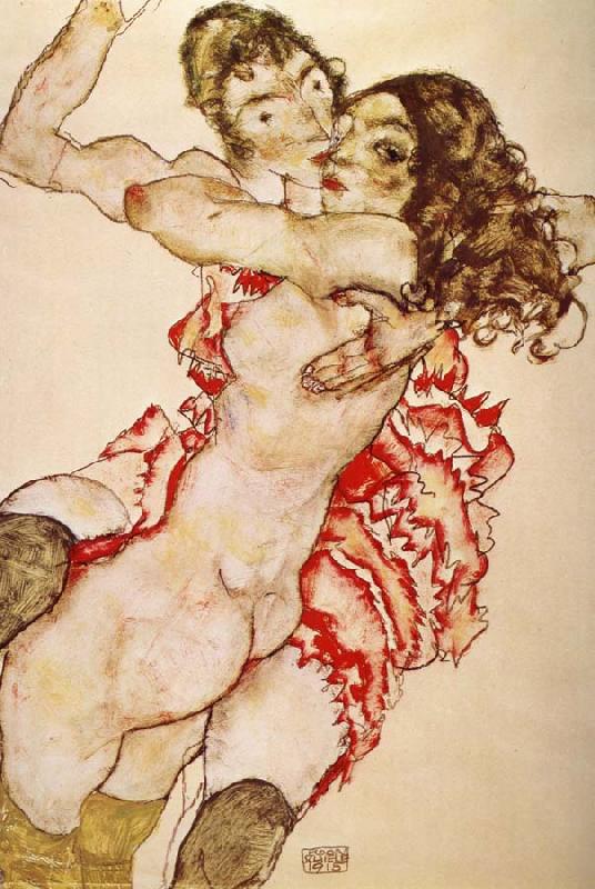 Egon Schiele Two Girls Embracing Each other oil painting image